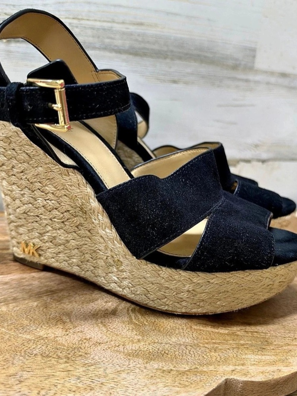 Michael Kors Mayes Suede Wedge Sandal Black & Brown